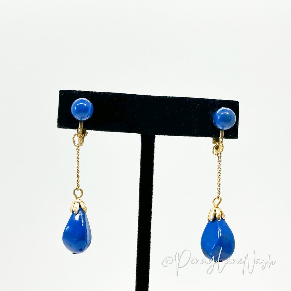Vintage Bright Bue Dangle Beads Drop Earrings